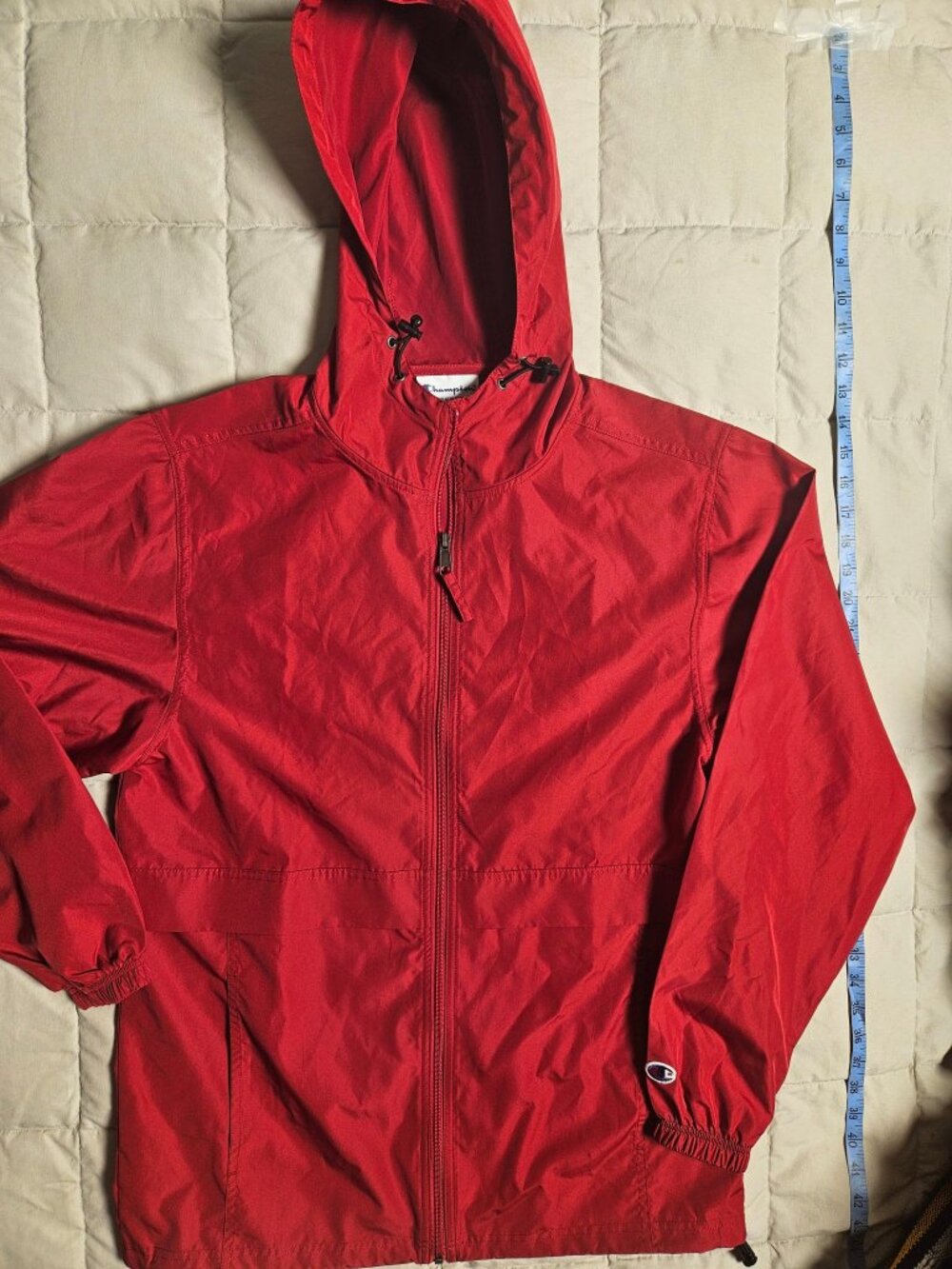 Champion Full Zip Hooded Windbreaker Jacket Red Size S Lightweight